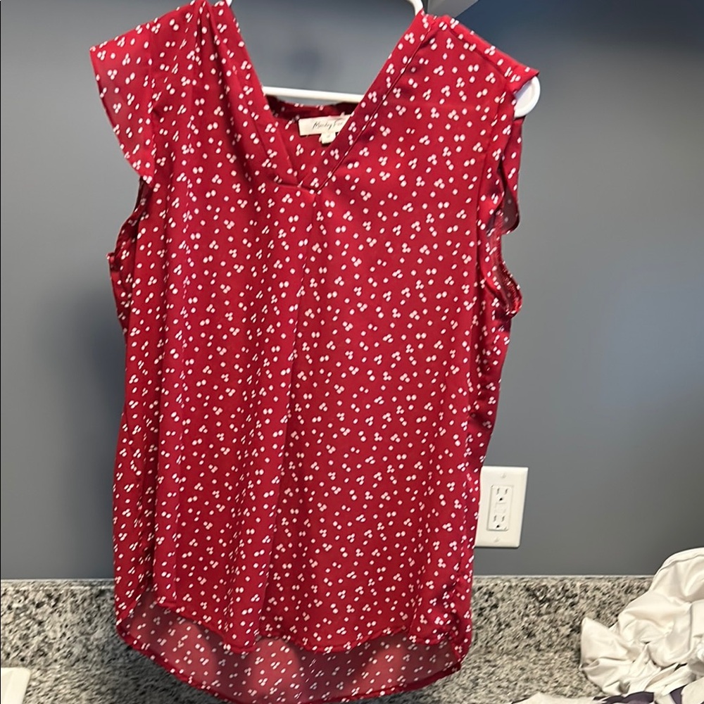 Red and White Flutter Sleeve Blouse with Sailor Collar